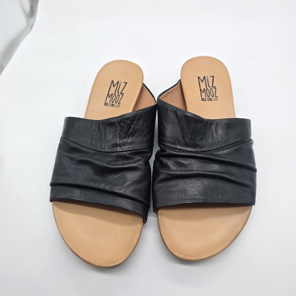 Miz Mooz Aria Shoes Womens Size 7 Black Leather Slide Sandals Comfort Portugal